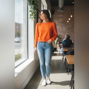 Lululemon Athletica Women’s Cotton Orange Cropped Crew Sweatshirt Size 2